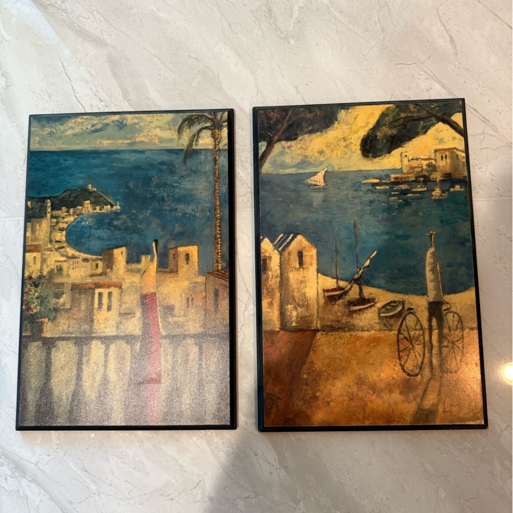 Z Gallerie Wooden Coastal Prints - Blue and Gold Tones Didier Lourenco